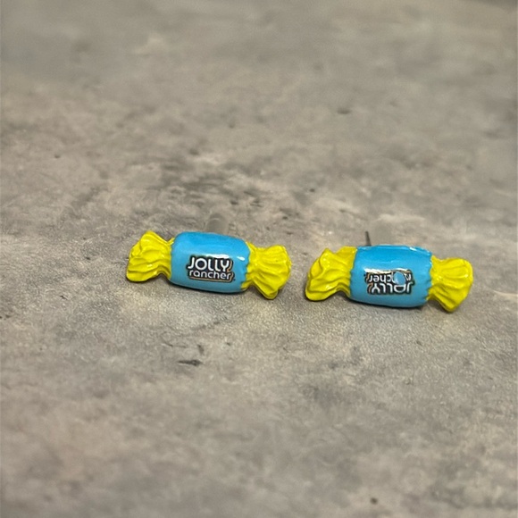 Mini jolly ranch candy earrings ;) blue & yellow wrapper mini candy earrings - Picture 2 of 3